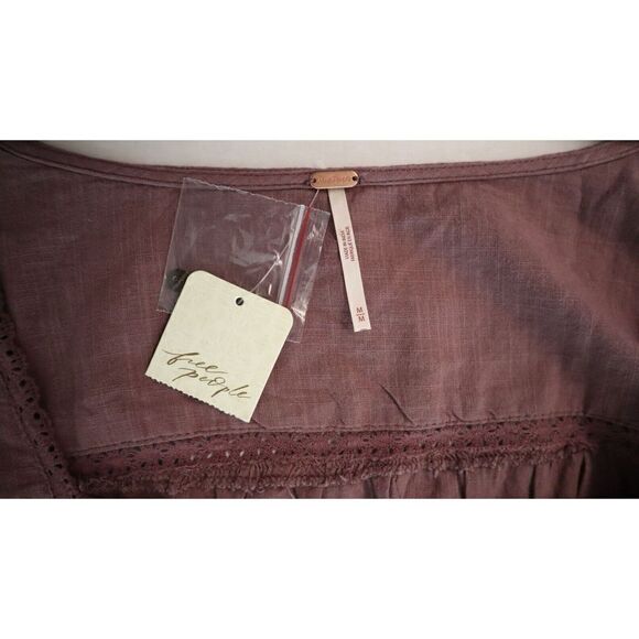 Free People OB1533903 Women's Sz M Purple Joi Eyelet Crop Long Sleeve Blouse $98 - Picture 5 of 10